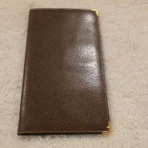Salvatore Ferragamo Brown Leather Card & Key Holder with Gold Corner Accents